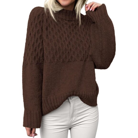 Women Oversized Cable Knit Sweater Chunky Long Sleeve Crewneck Winter Top - Picture 1 of 8